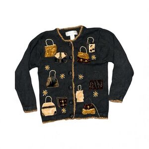 Stylish Black Cardigan with Bag Accents